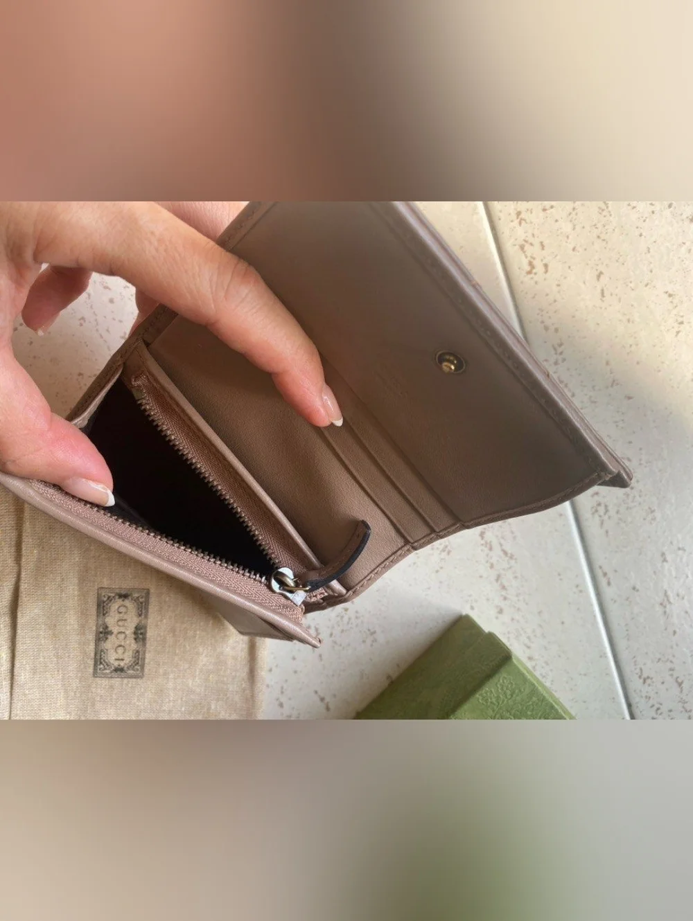 Gucci Small Chevron Wallet in Taupe with Gold Hardware
